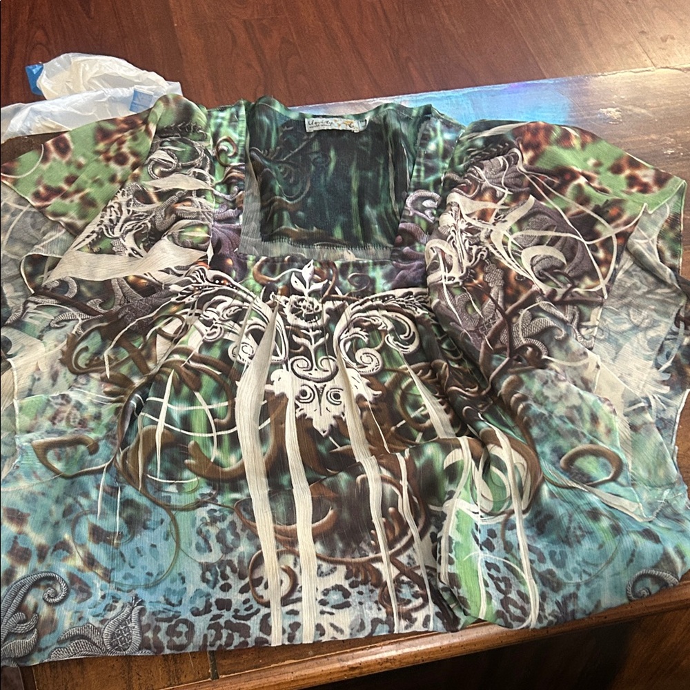 Unity World Wear Green and Brown Blouse
